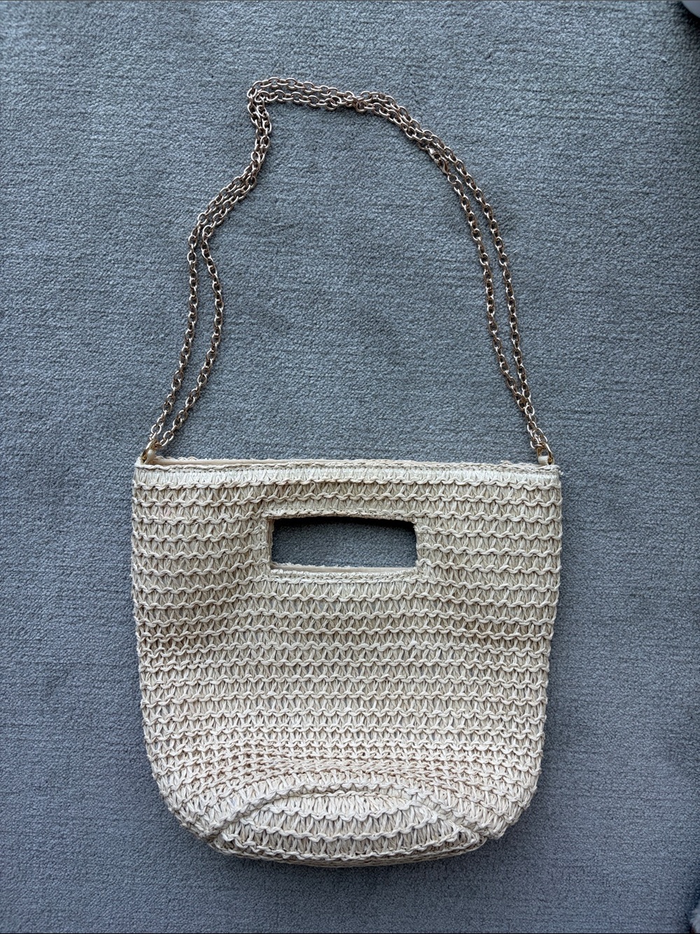 Universal Thread- Woven Straw Crossbody Bag with Removable Chain Strap